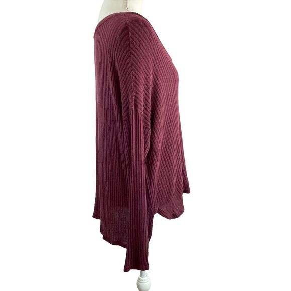 American Eagle Women's S Soft & Sexy Rib Long Sleeve V-Neck Shirt Berry Wine - Picture 2 of 6
